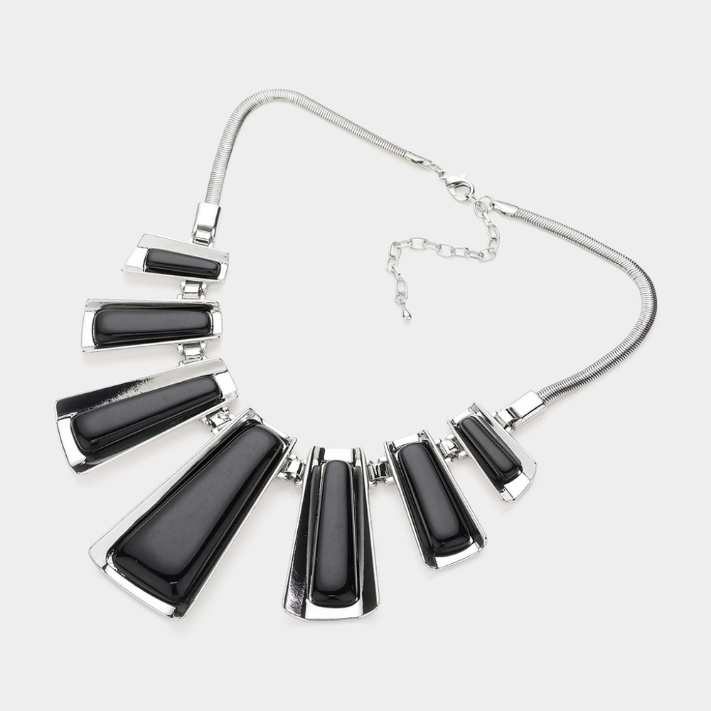NEW Black Geo Bar Metal Snake Silver Chain Necklace